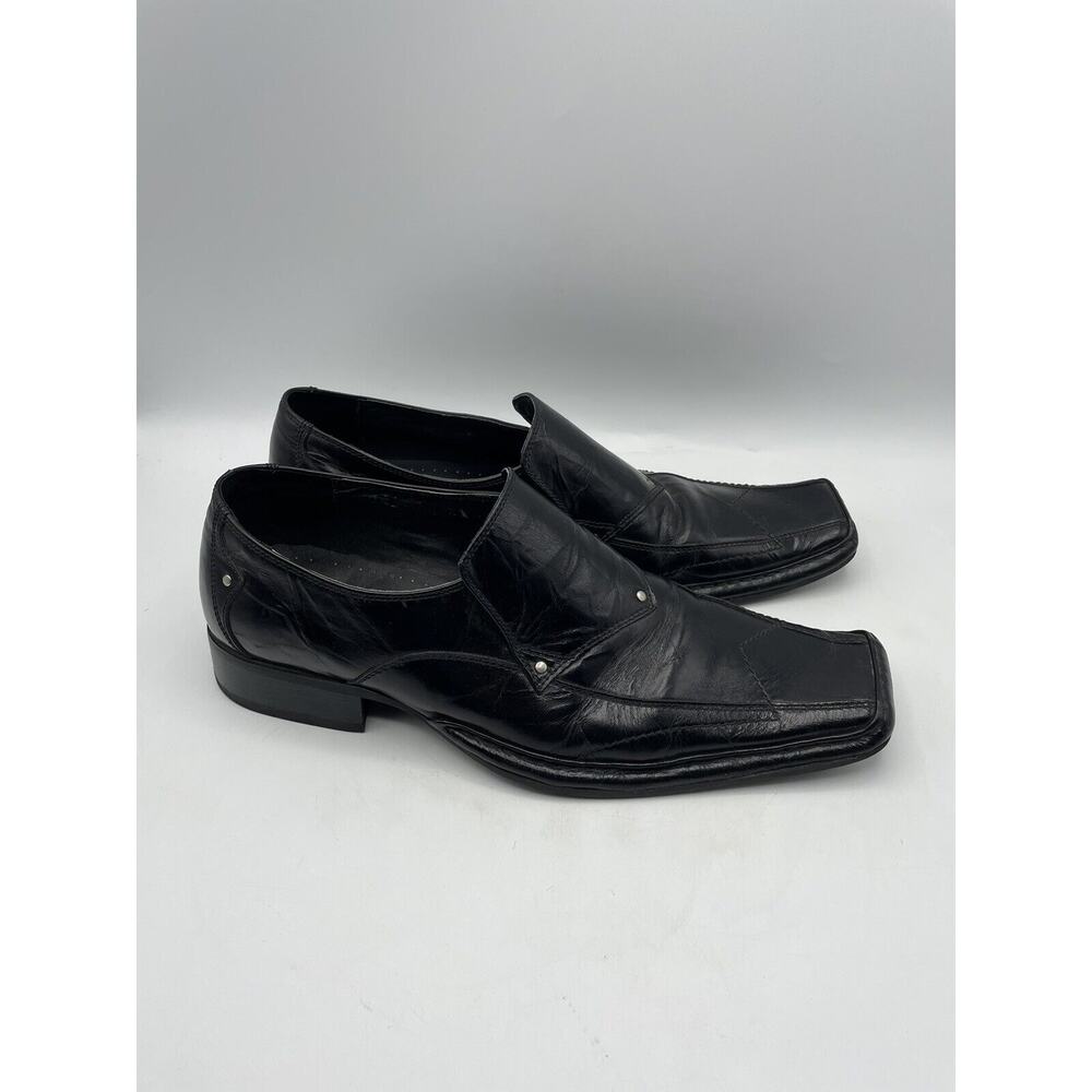Giorgio Brutini Men's Sz 11M Shoes Black Slip On Silver Studs Leather Square Toe